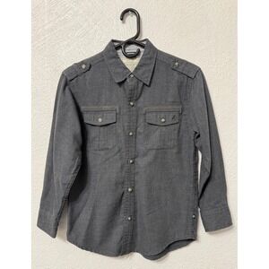 Nautica Boys Youth 10/12 Charcoal Gray Button-Up Shirt Short Sleeve Classic Fit